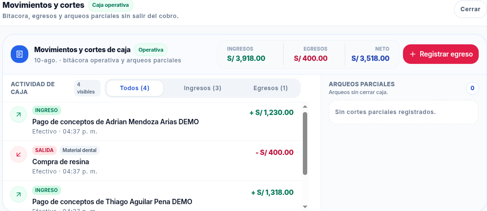 Movimientos y cortes de caja en Hamppi